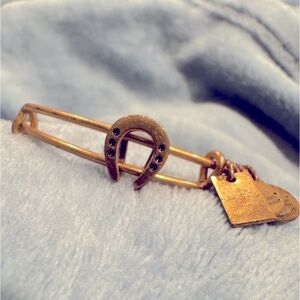 Alex and Ani gold tone wire bangle bracelet Horseshoe Slider Charm